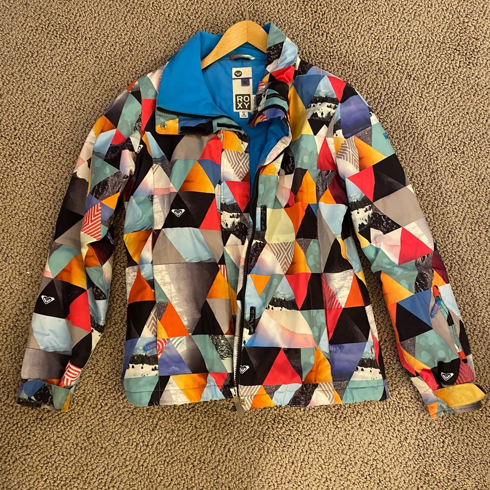 Roxy Multicolor Triangle Print Jacket with Blue Lining Skiing Warm Coat